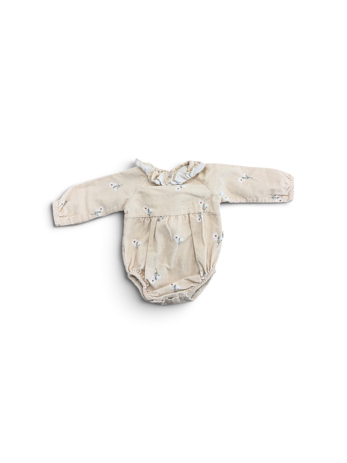 Cream Rabbit Bear Floral Corduroy Bodysuit, 3M