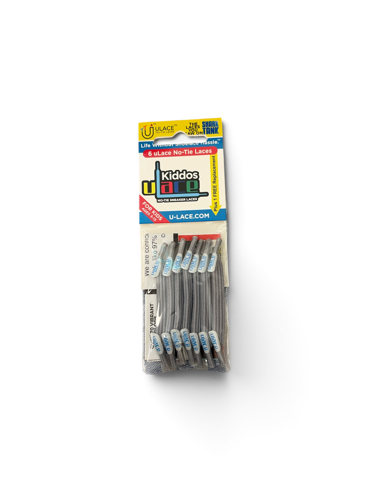Light Gray U-Lace No-Tie Sneaker Laces 6-Lace Pack , Kiddos