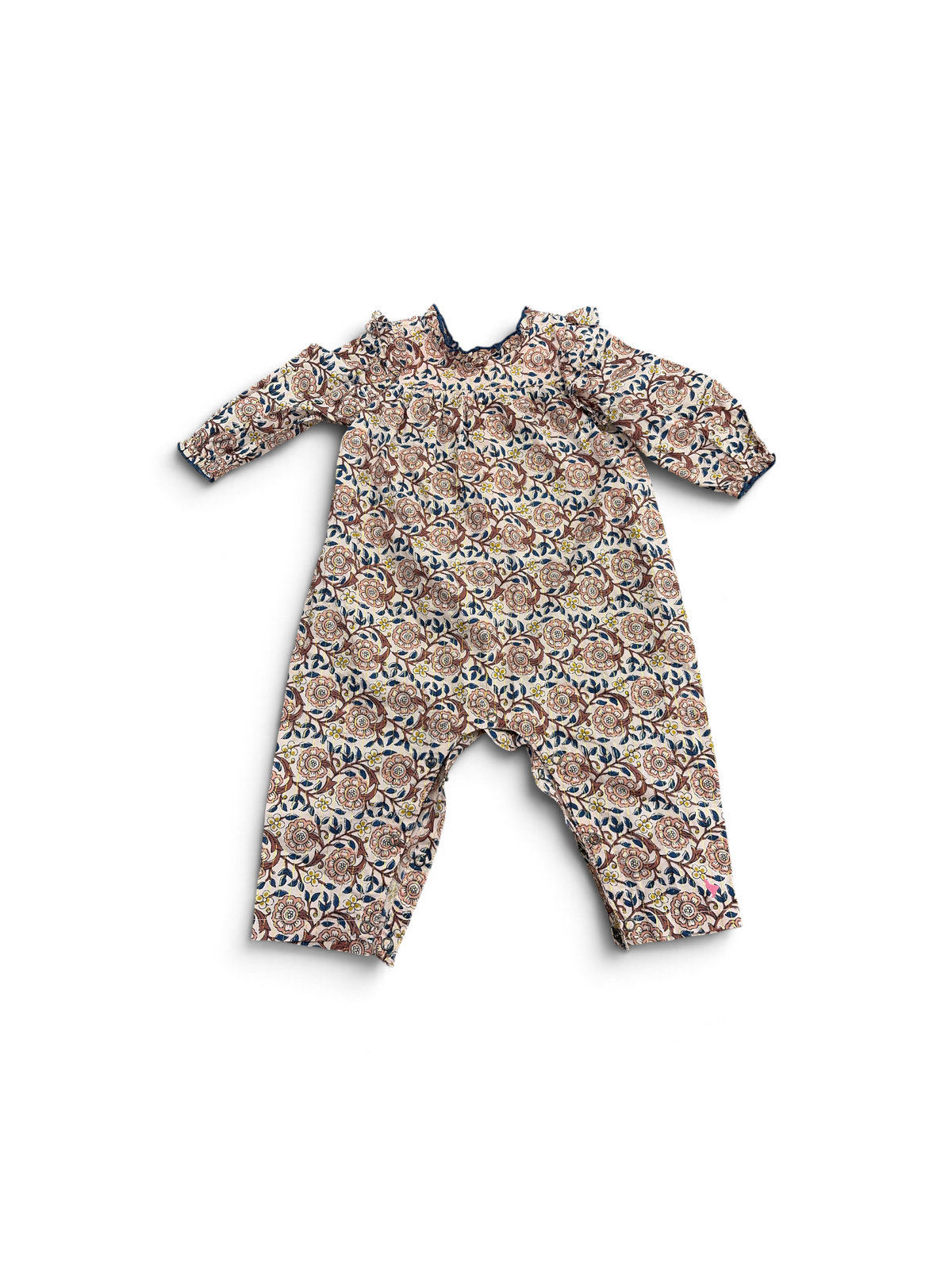 Peach Pink Chicken Floral Jumpsuit, 12-18M