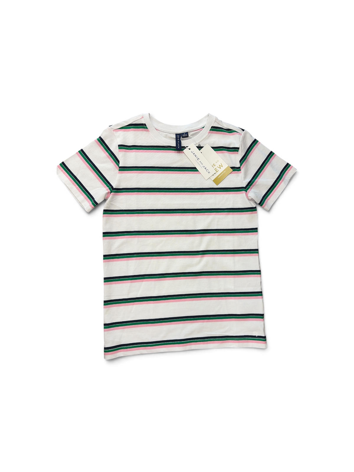 White/Pink/Green Janie and Jack Striped Tee, 8Y (Brand New with Tags)