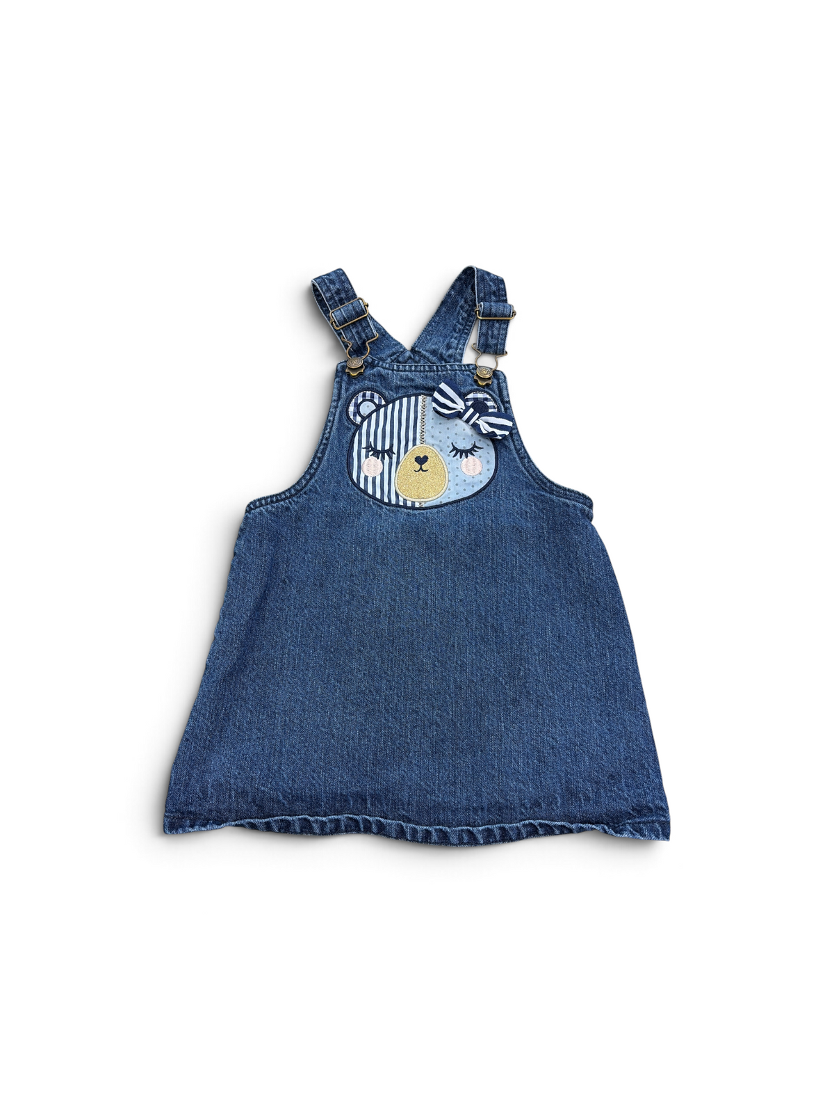 Blue Bopster & Mini Bear Overall Dress, 2T