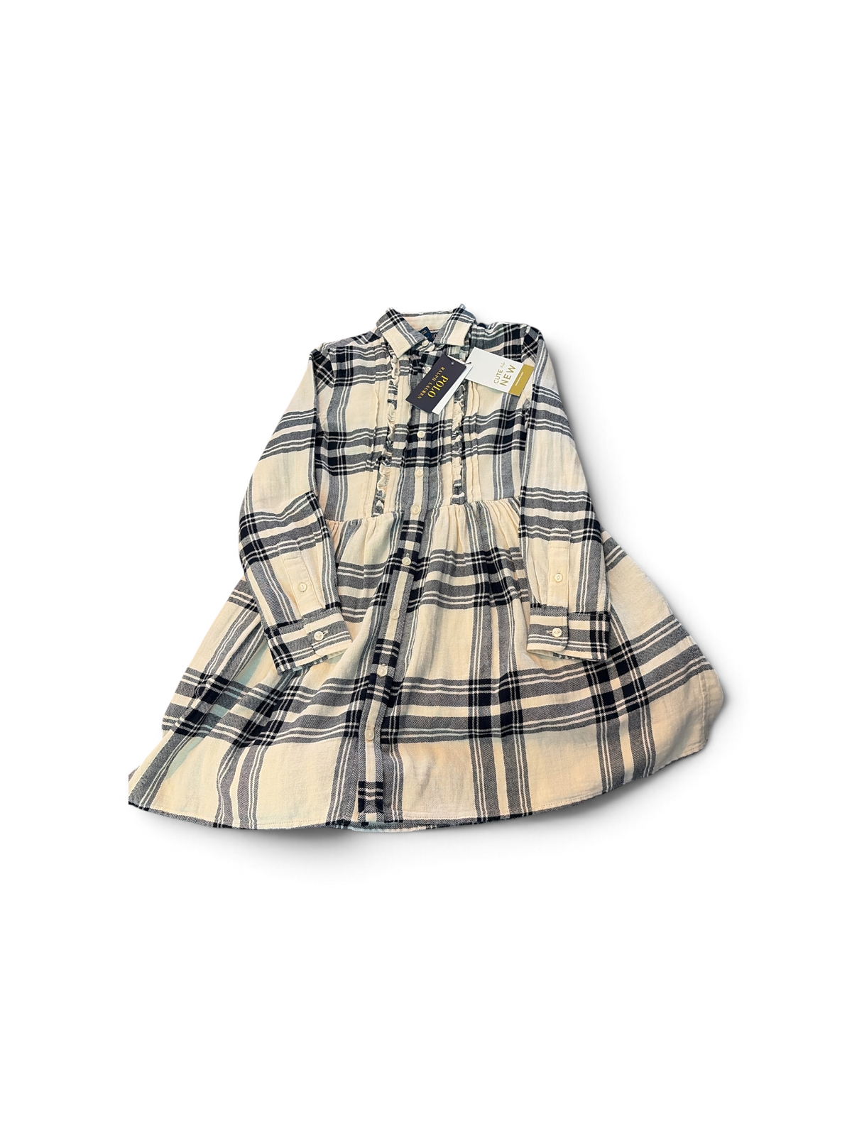 Black/Cream Polo Ralph Lauren Flannel Dress, 7T (Brand New with Tags)