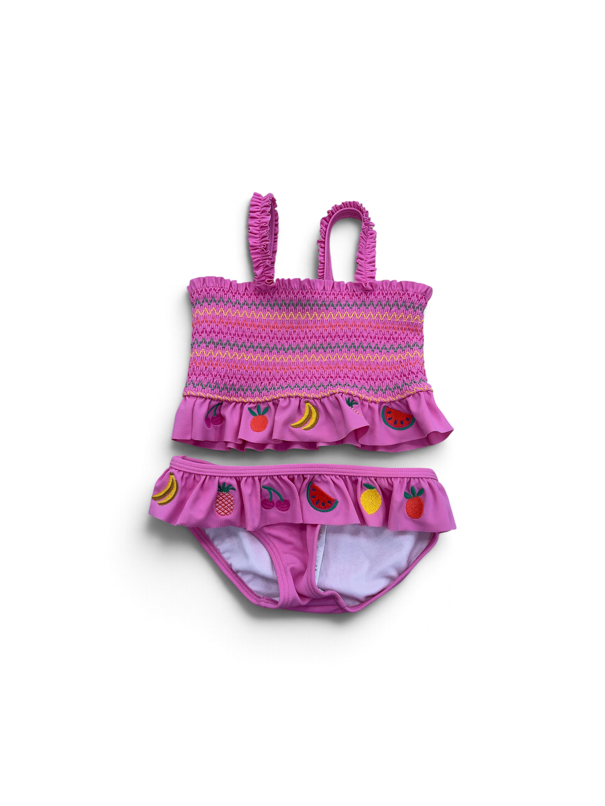 Magenta Mini Boden Fruit Smocked Bikini, 2-3T