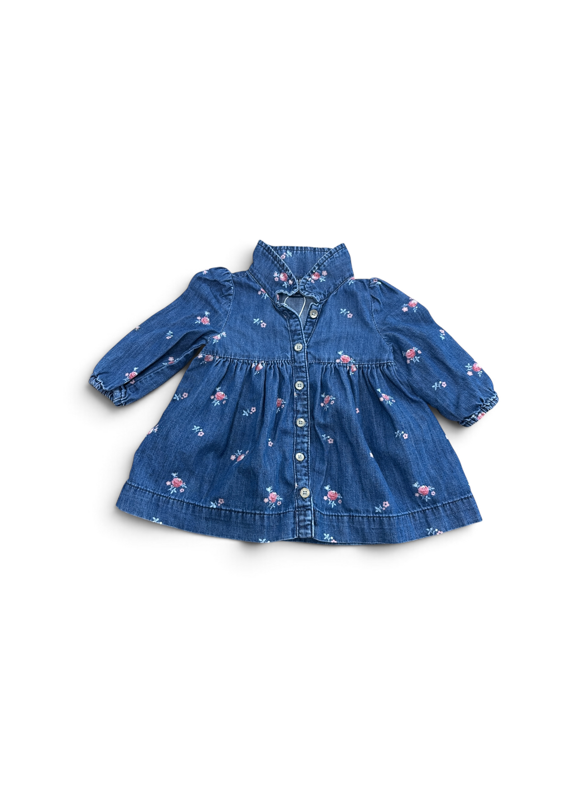 Blue/Pink Gap Denim Floral Shirt Dress, 3-6M