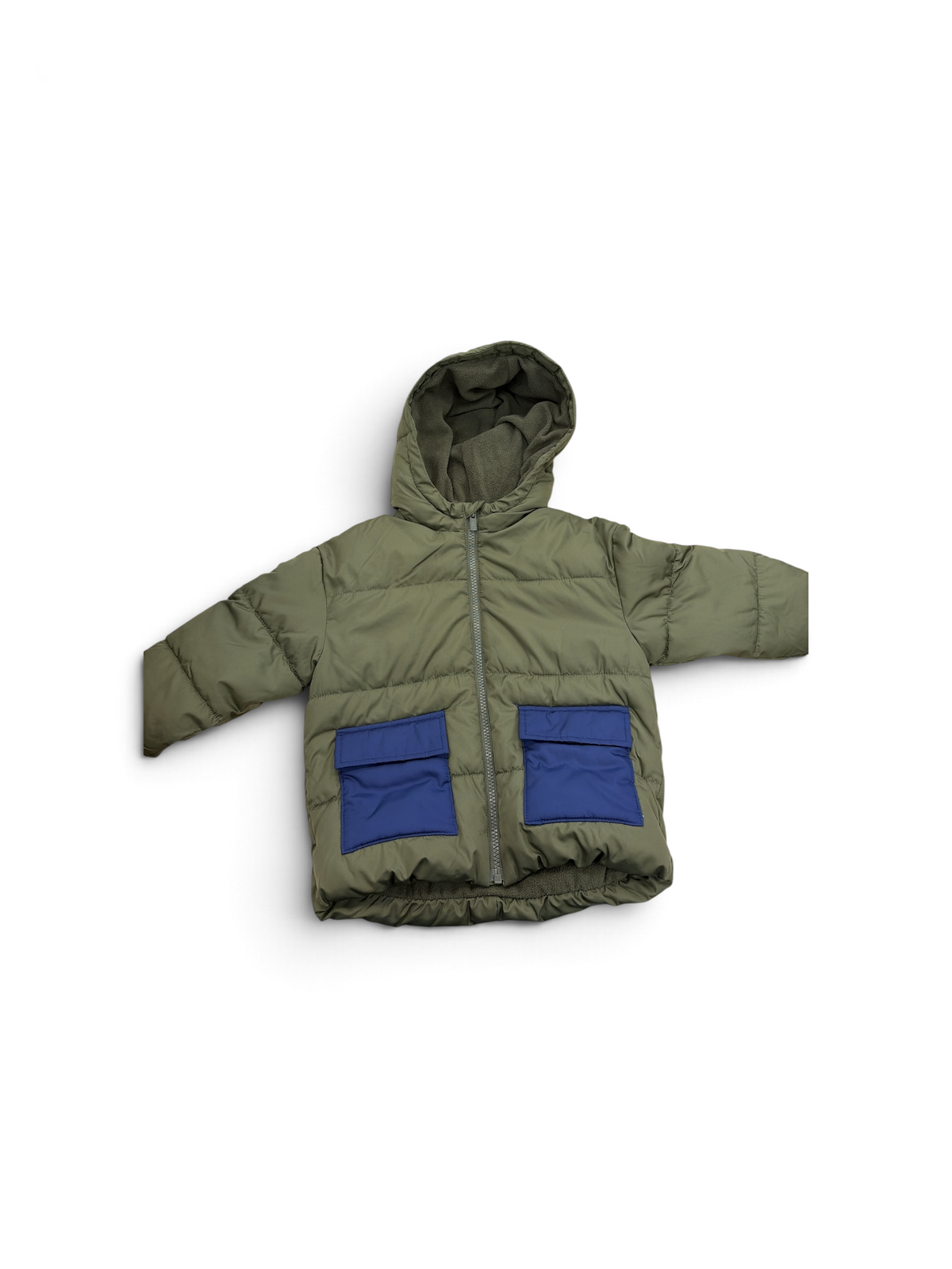 Olive/Navy Old Navy Dino Fleece-Lined Puffer, 4T