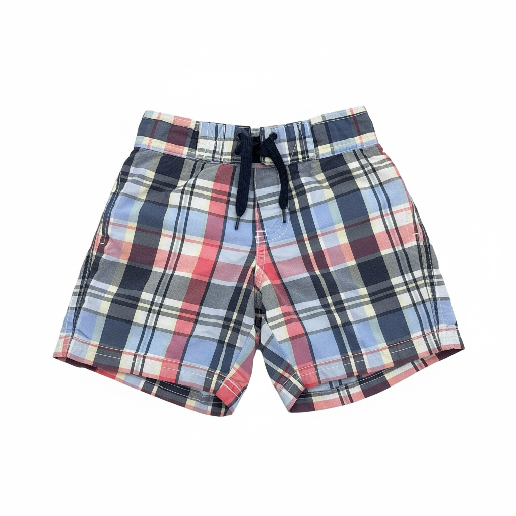 Blue/Red Janie and Jack Madras Swim Trunks, 6-12M