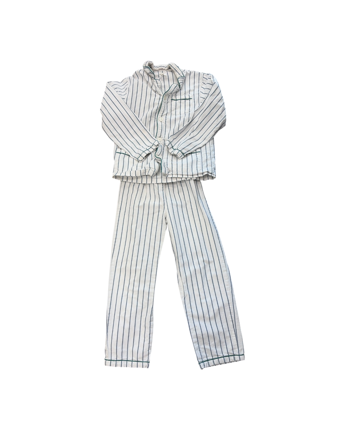 White/Blue GOCCO Striped PJ Set, 7-8Y