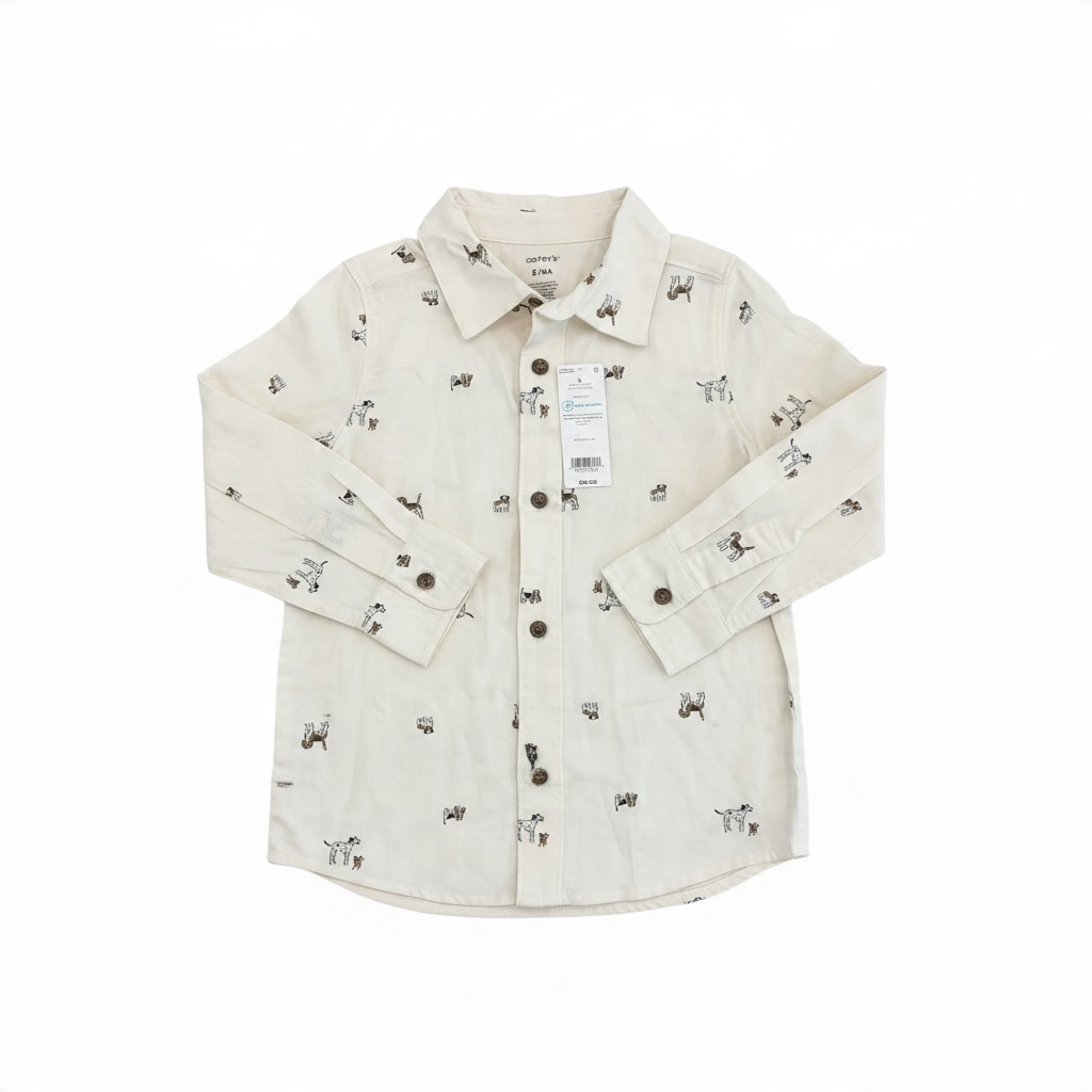 Beige Carter's Dog Button Down , 6/6A (Brand New with Tags)