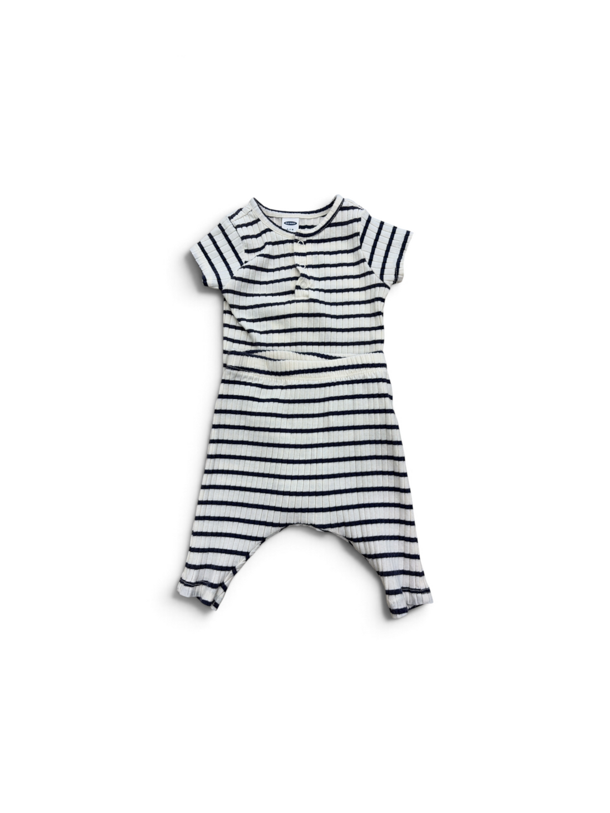 Cream/Navy Old Navy Striped Ribbed Bodysuit Set, 3M