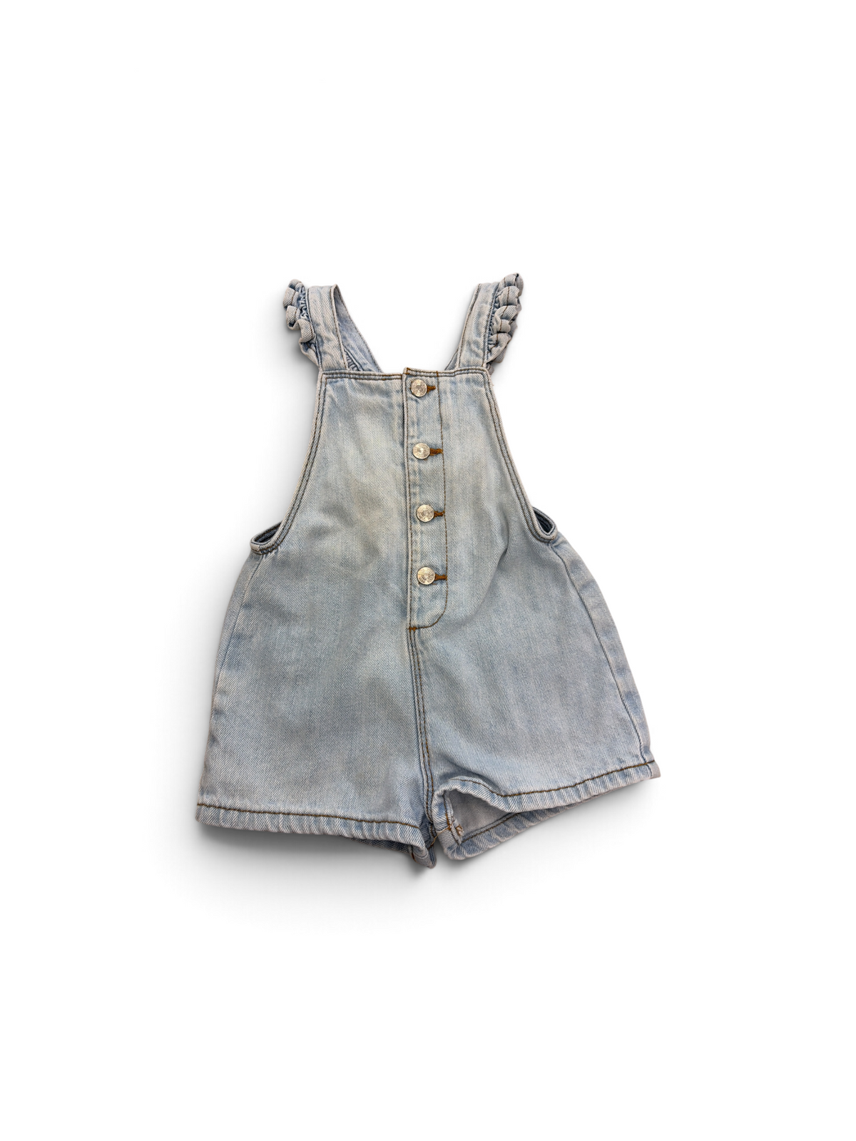Acid Wash Zara Ruffle Short Overalls, 12-18M