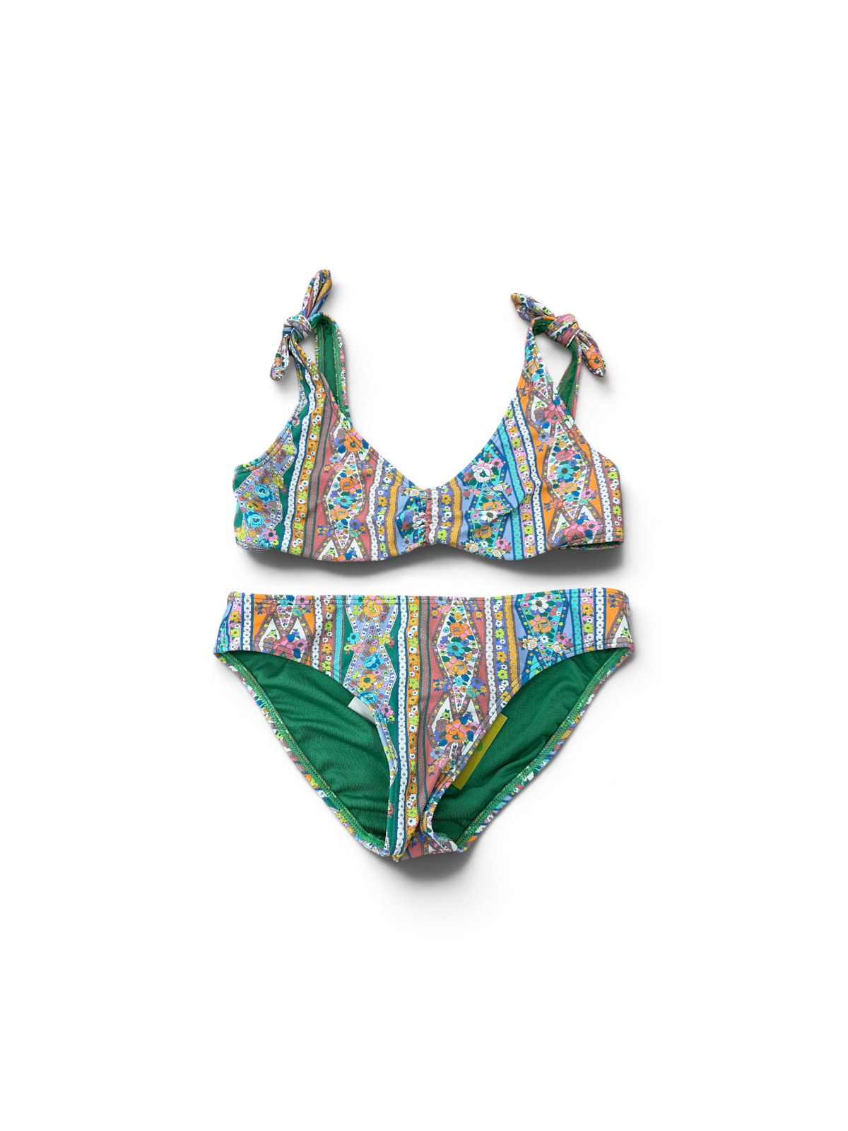 Green/Multi-Color Paisley Bikini, 8Y