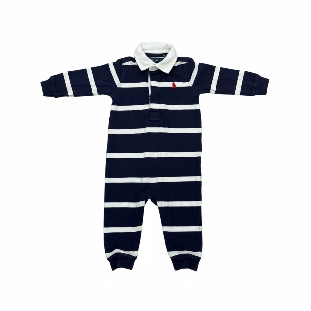 Navy/White Ralph Lauren Rugby One-Piece, 9M