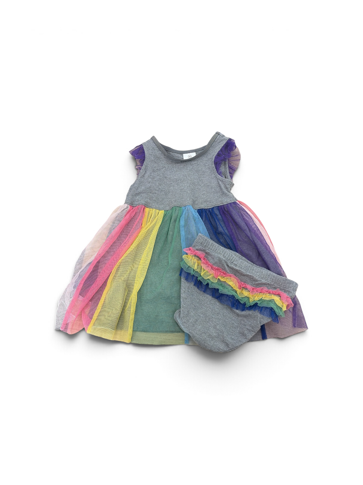 Gray/Rainbow Hanna Andersson Tulle Tank Dress, 2T