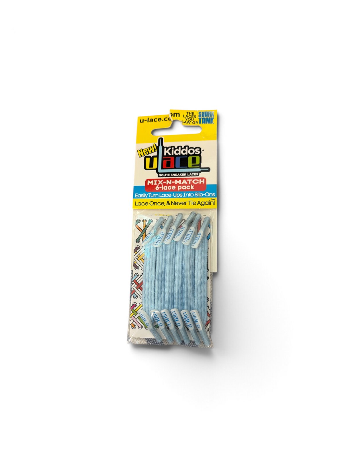 Baby Blue U-Lace No-Tie Sneaker Laces 6-Lace Pack , Kiddos