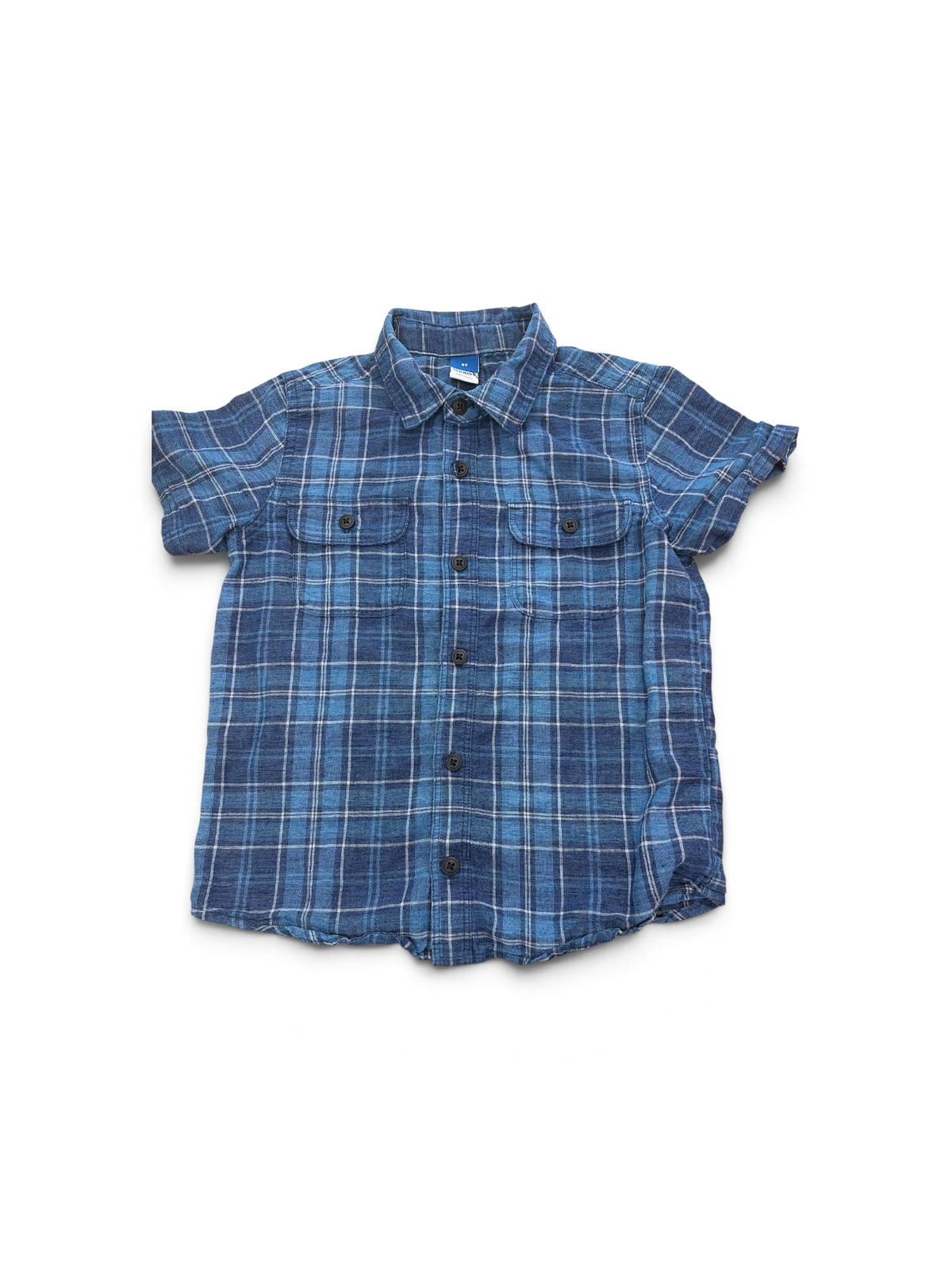 Blue Old Navy Plaid Short Sleeve Button Down, 5T