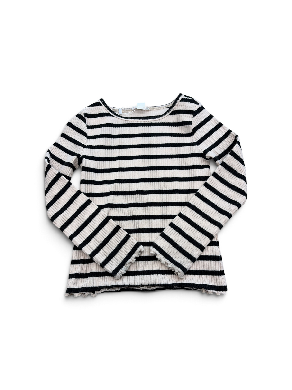 Beige/Black Crewcuts Ribbed Striped Long Sleeve, 5T