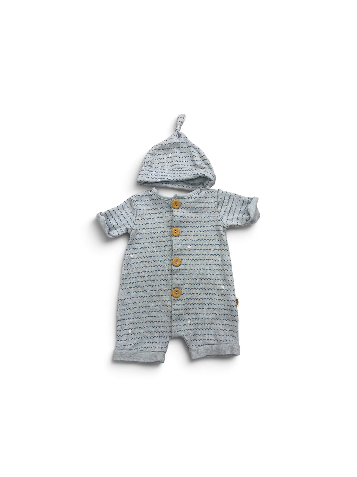 Blue Rabbit Bear with Hat Button Shortie, 3M
