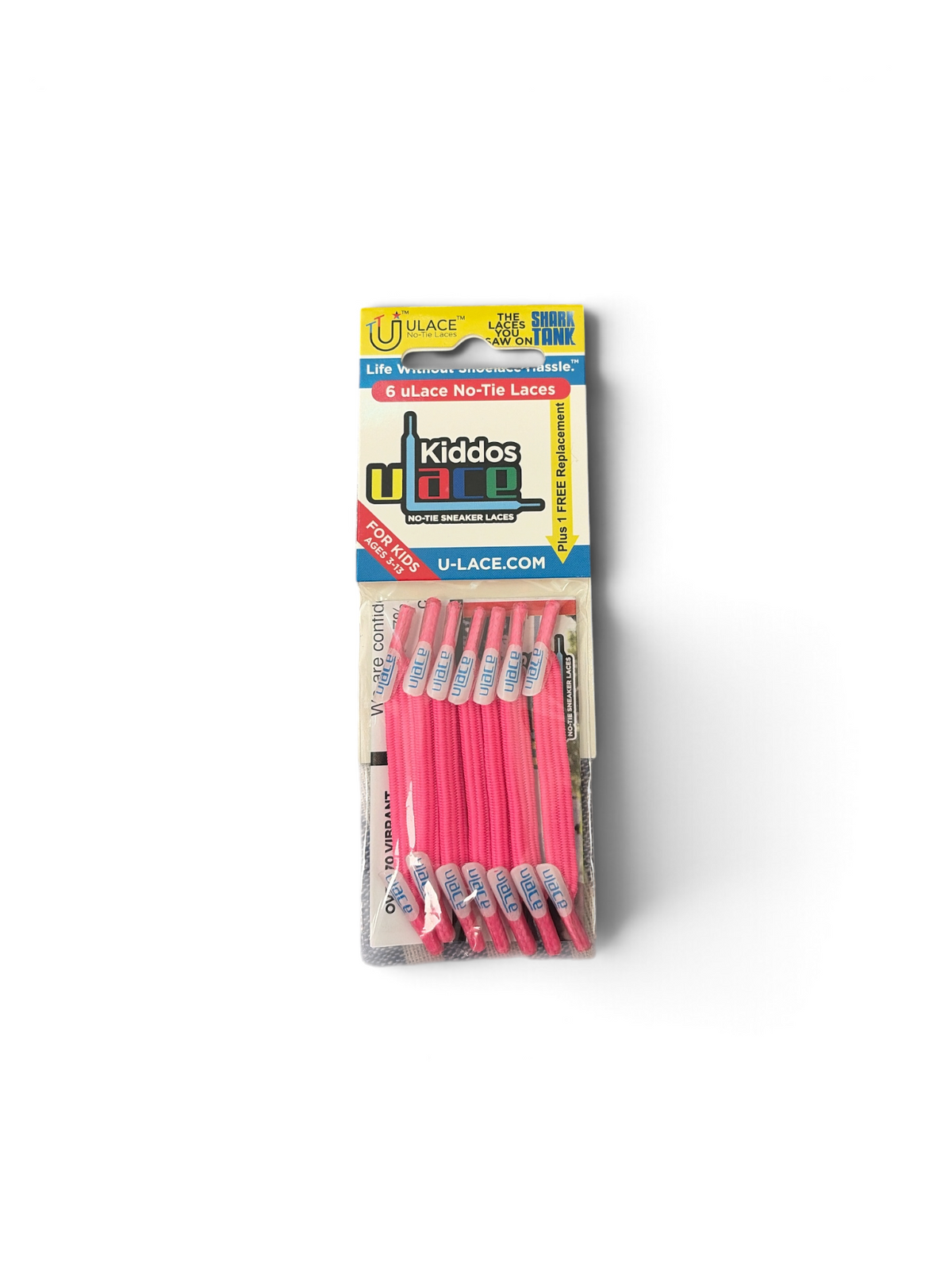 Shocking Pink U-Lace No-Tie Sneaker Laces 6-Lace Pack , Kiddos