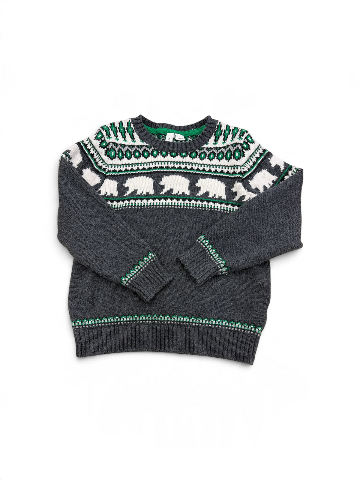 Gray/Green Janie and Jack Fair Isle Sweater , 4T