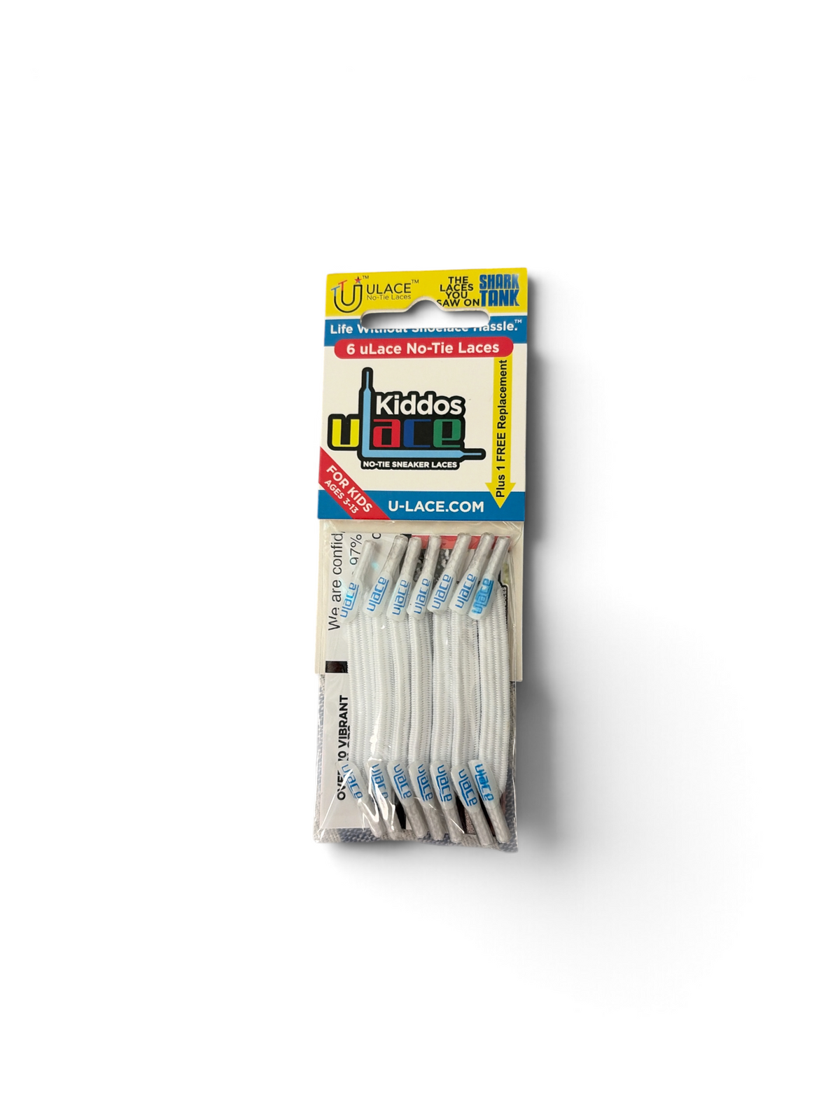 White U-Lace No-Tie Sneaker Laces 6-Lace Pack , Kiddos