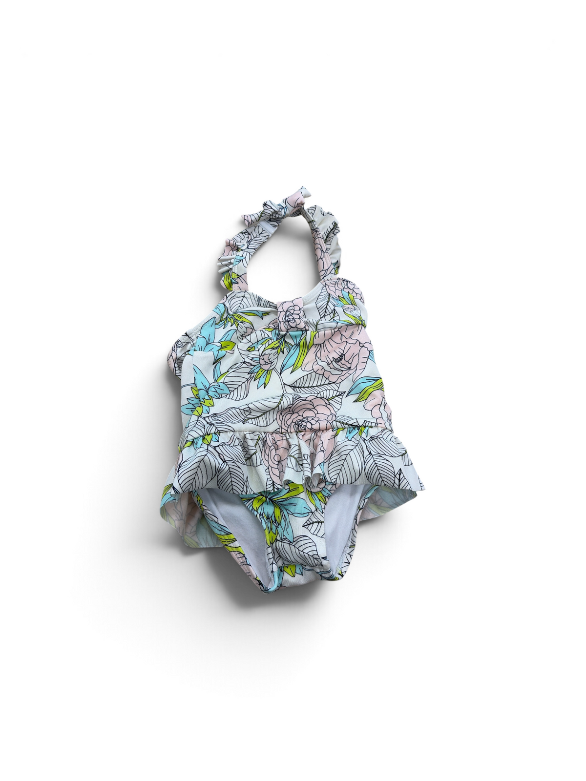 White Janie and Jack Floral Halter Bathing Suit, 12-18M