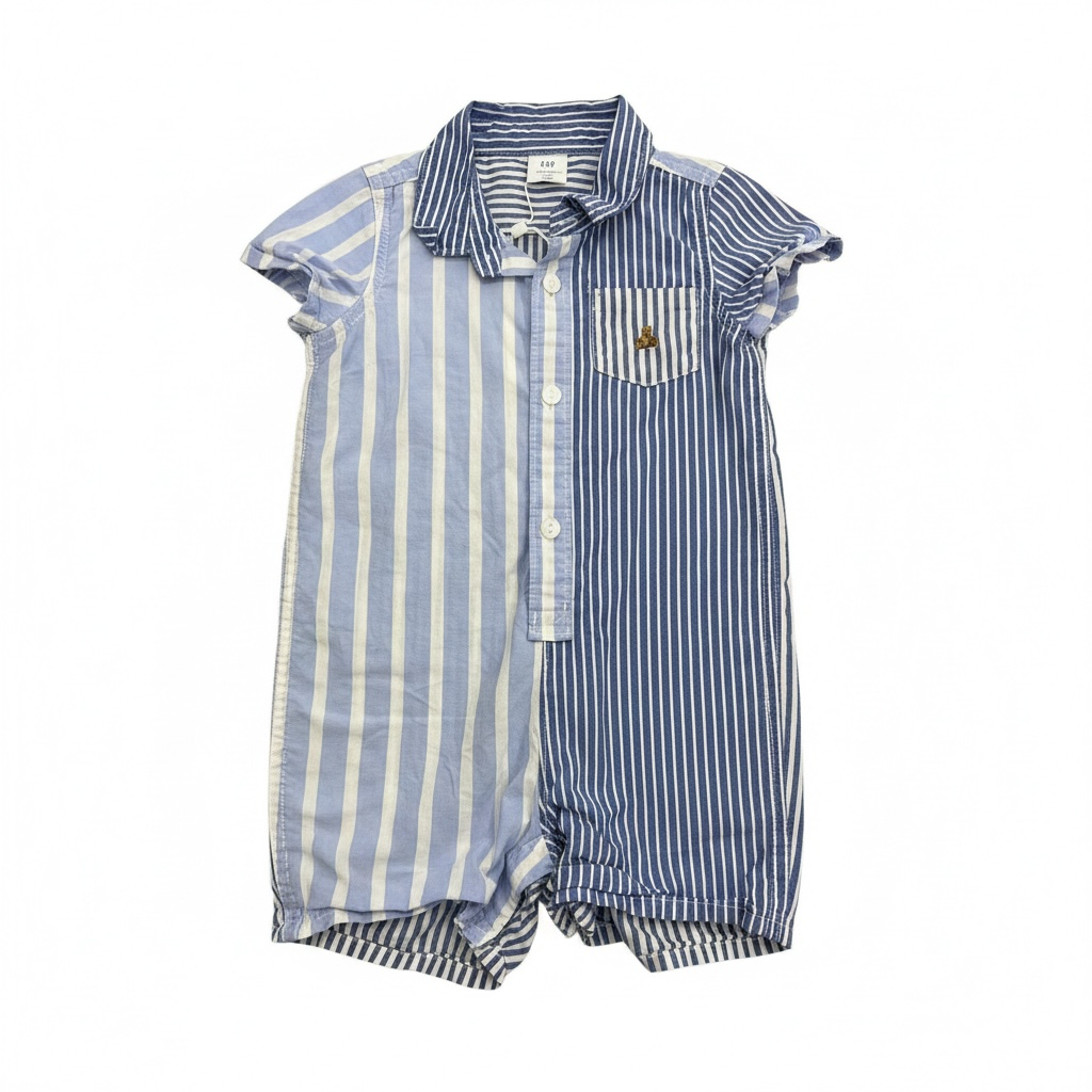 Blue/White Baby Gap Striped Button Down Romper, 18M