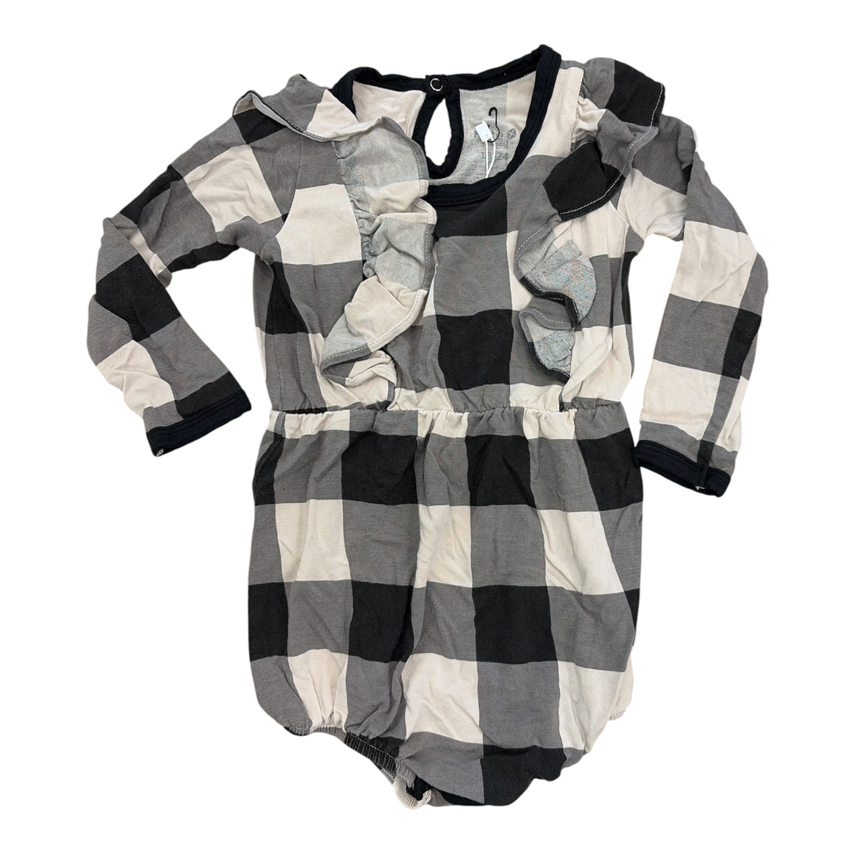 Black/White Kyte Baby Plaid Bodysuit, 18-24M