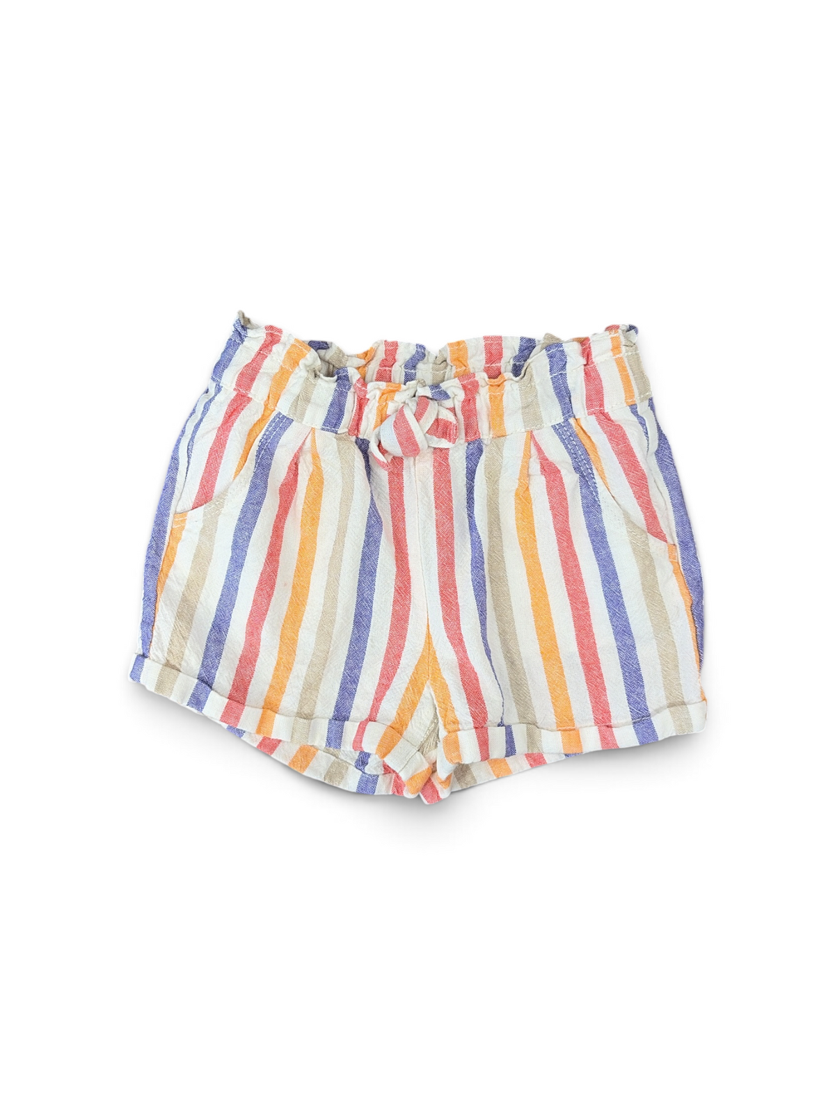 White/Purple/Orange Baby Gap Striped Linen Shorts, 3T