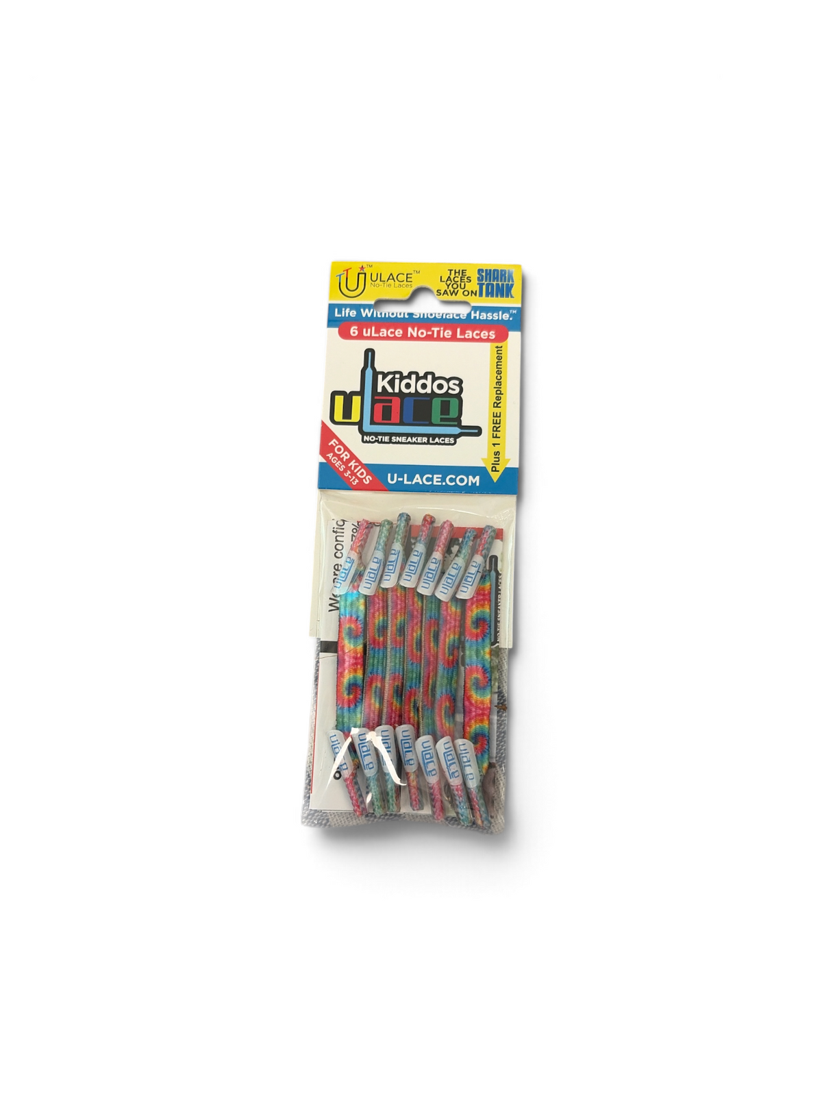 Classic 60's Tie Die U-Lace No-Tie Sneaker Laces 6-Lace Pack , Kiddos