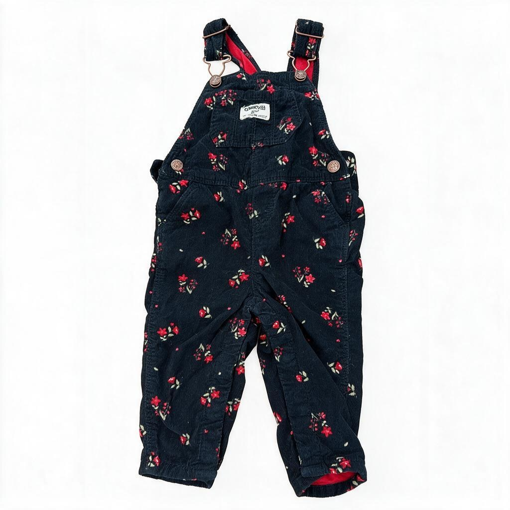 Black/Red OshKosh B'Gosh Floral Corduroys, 9M