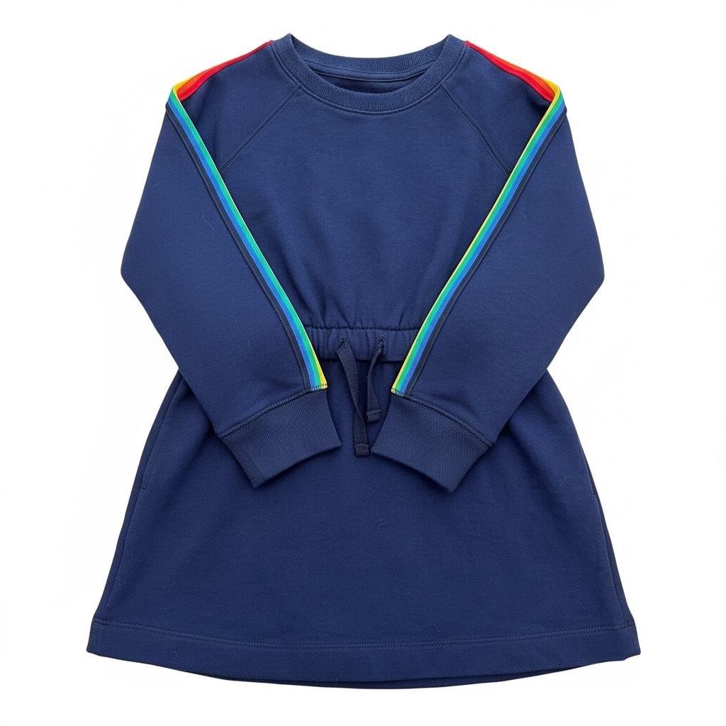 Navy Primary Rainbow Stripe Sleeve Sweatshirt Dress, 3T (Brand New with Tags)