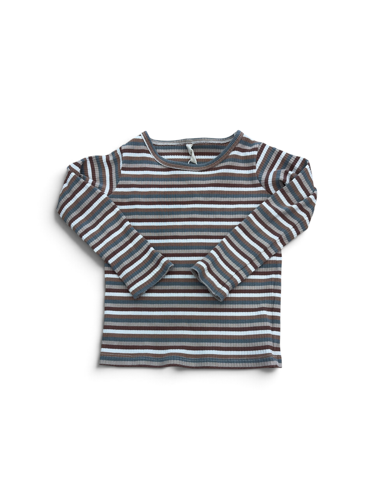 Brown/Blue Quincy Mae Ribbed Long Sleeve, 2-3T