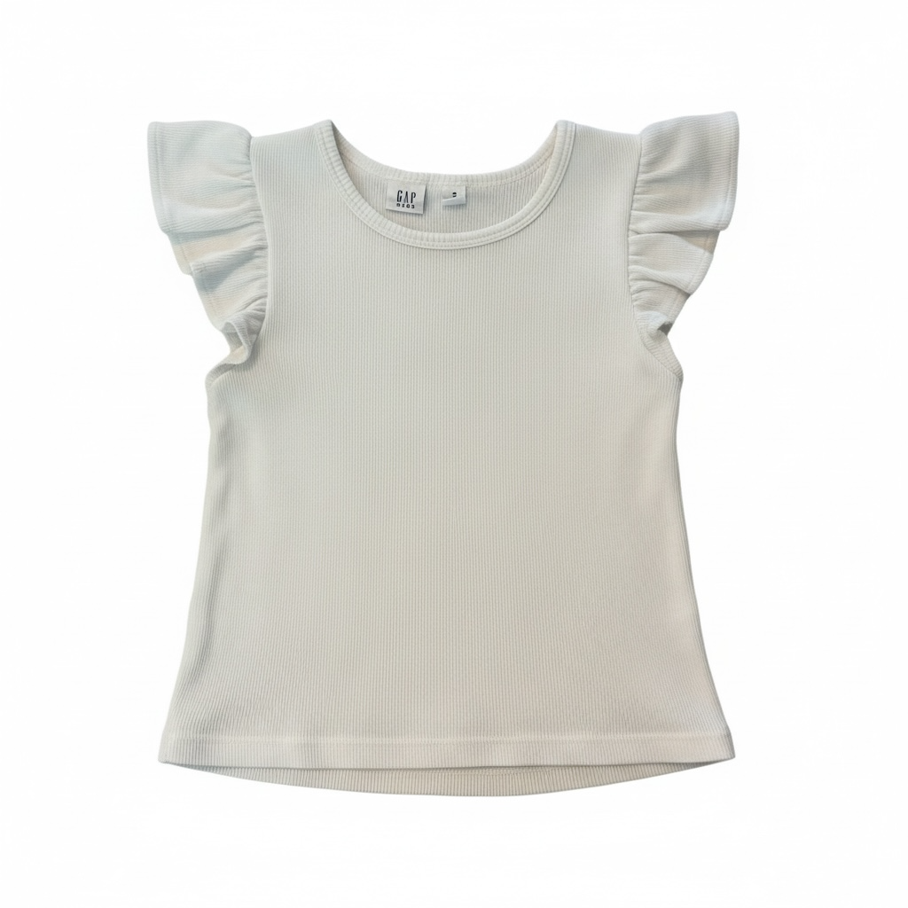White Gap Kids Ribbed Flutter Tee, 8