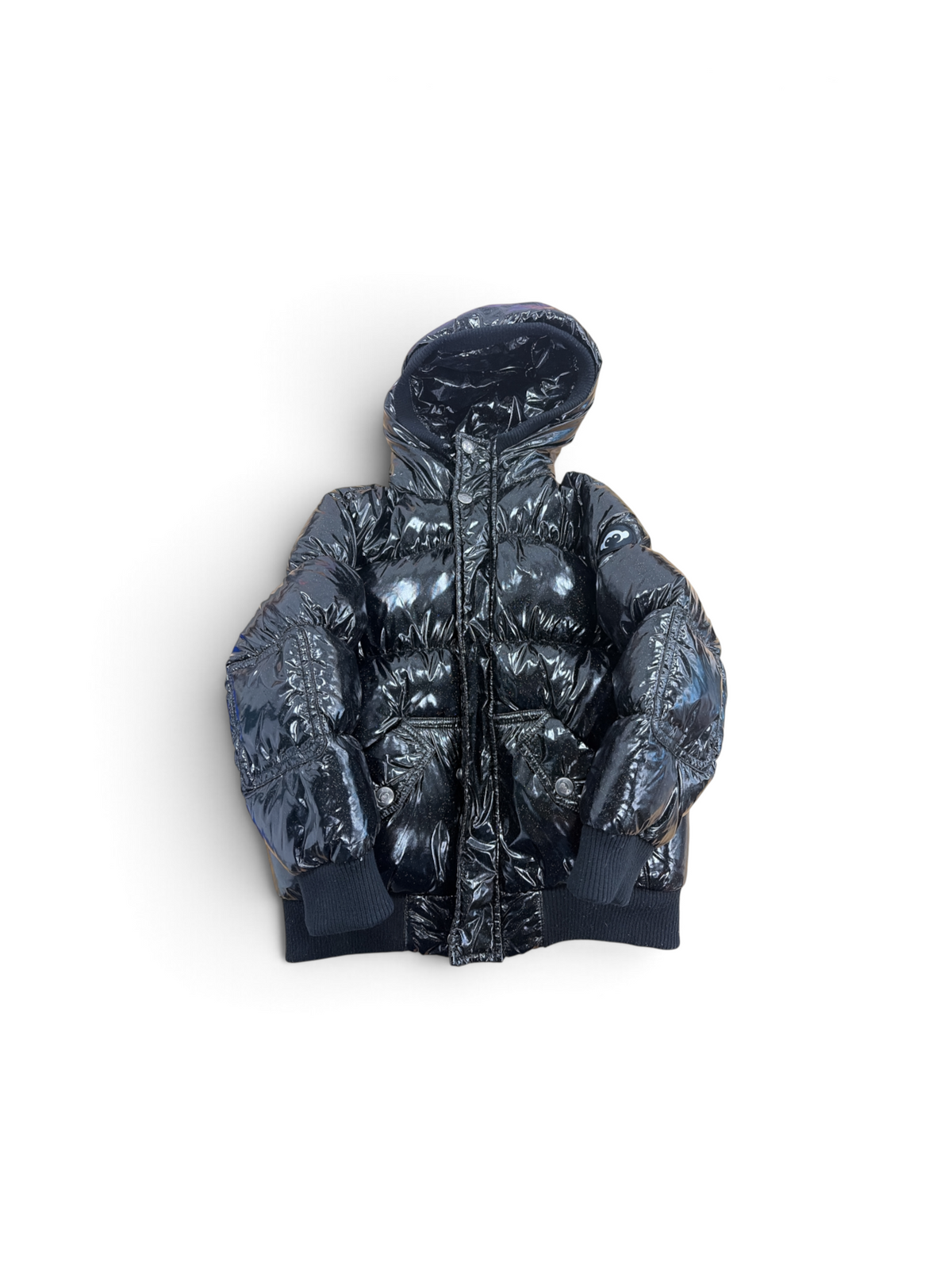 Black Appaman Glitter Puff Coat, 6T