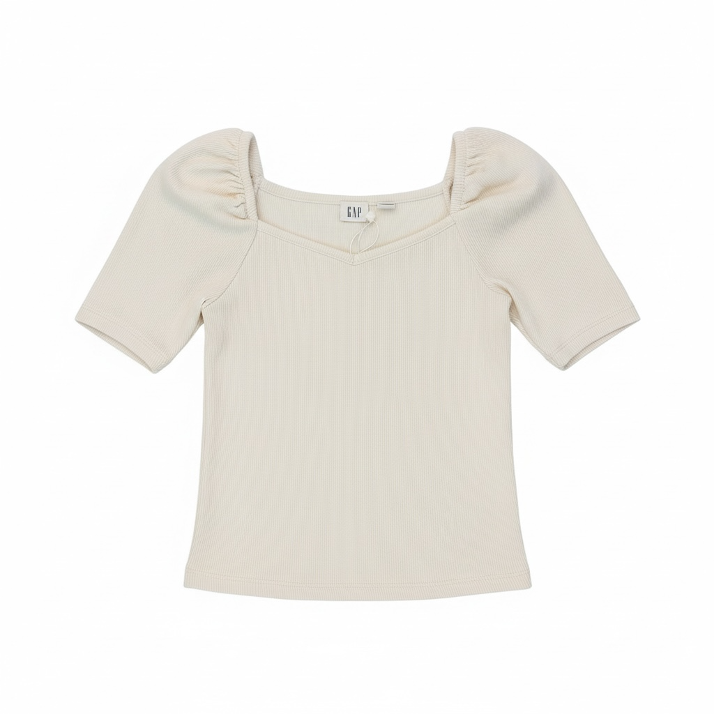 White Gap Kids Ribbed Off Shoulder Top, 6-7