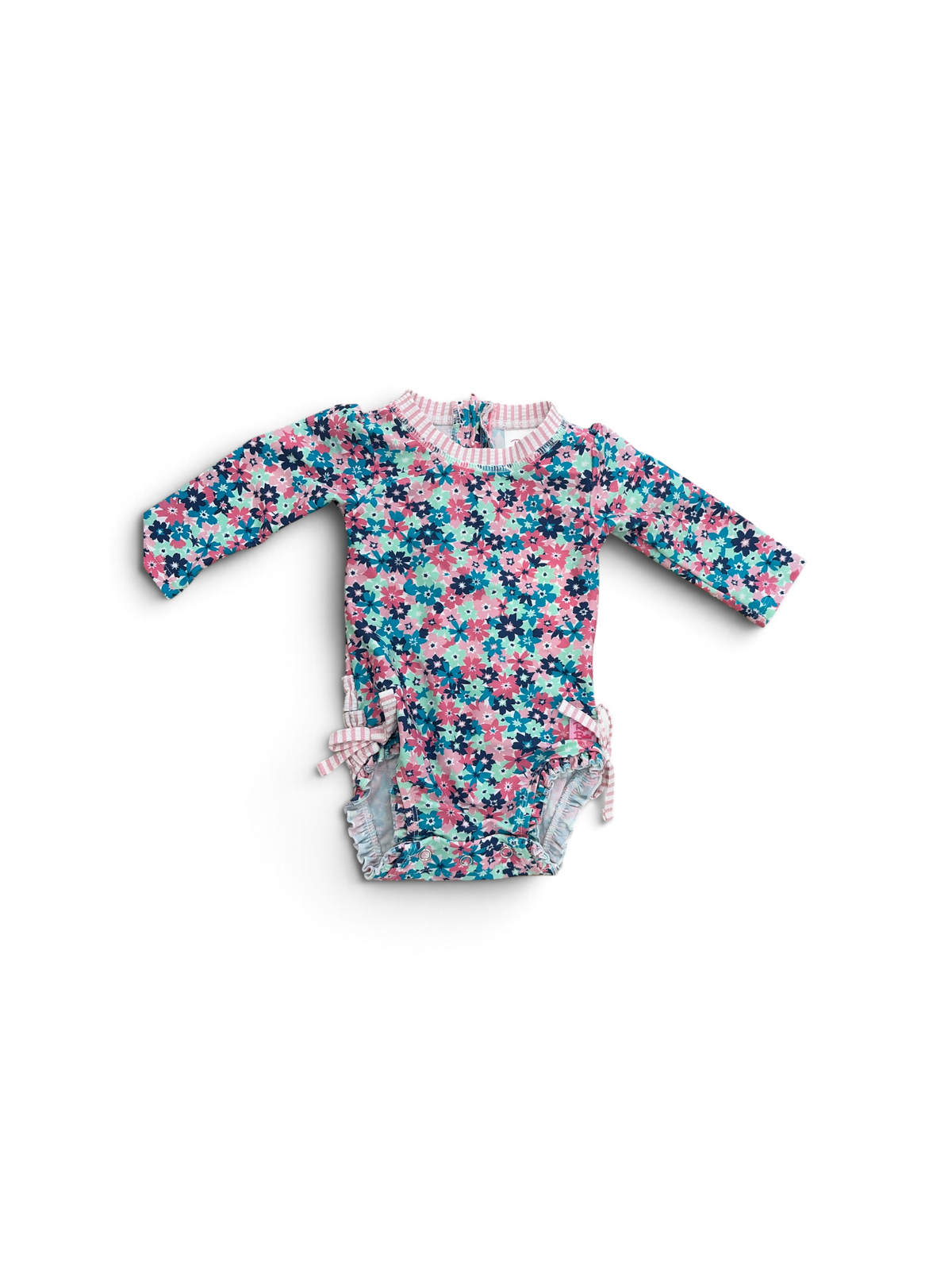Pink/Blue Ruffle Butts Floral Bathing Suit, 3-6M
