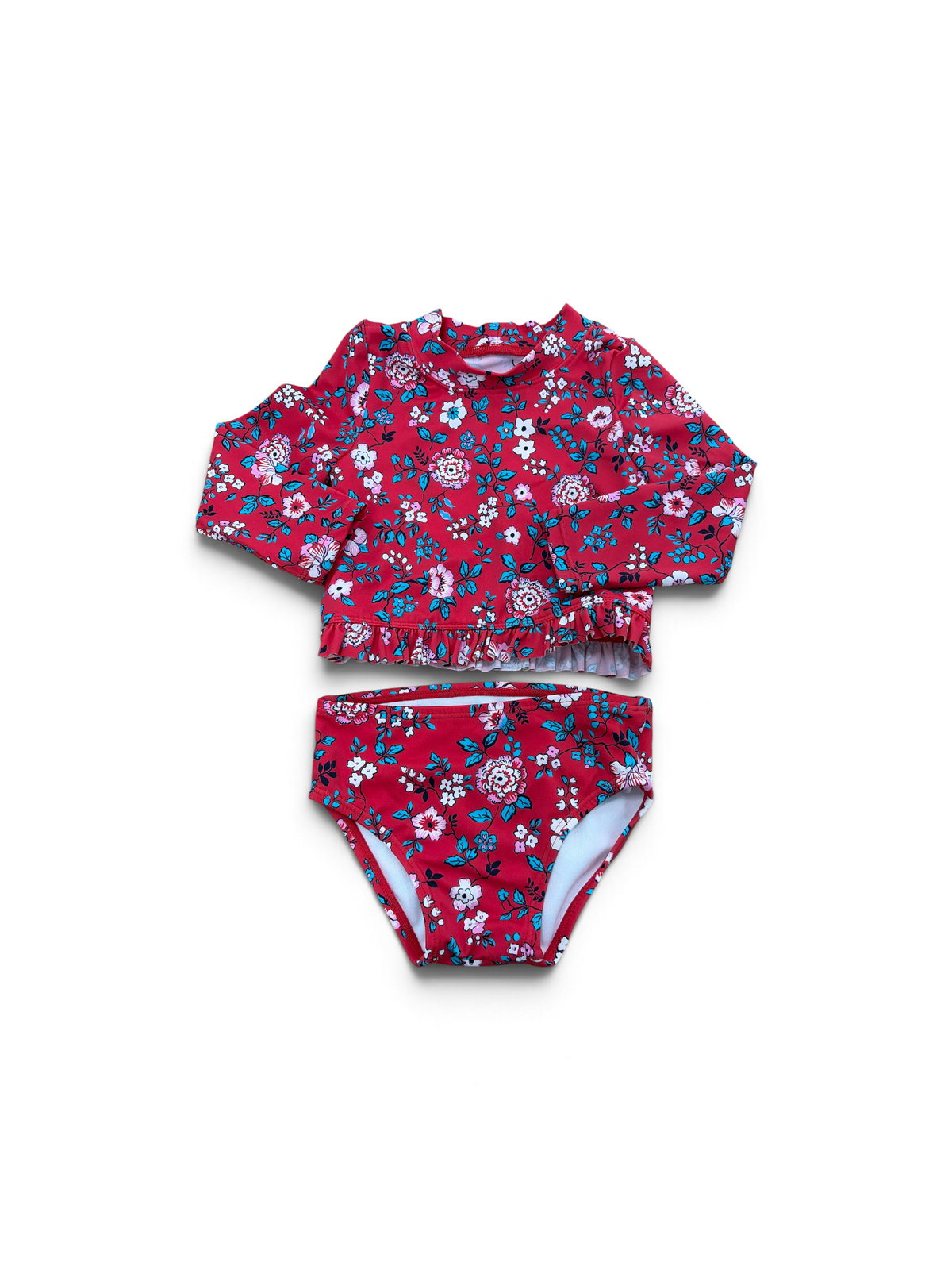 Red Janie and Jack Floral Rash Guard Set, 18M