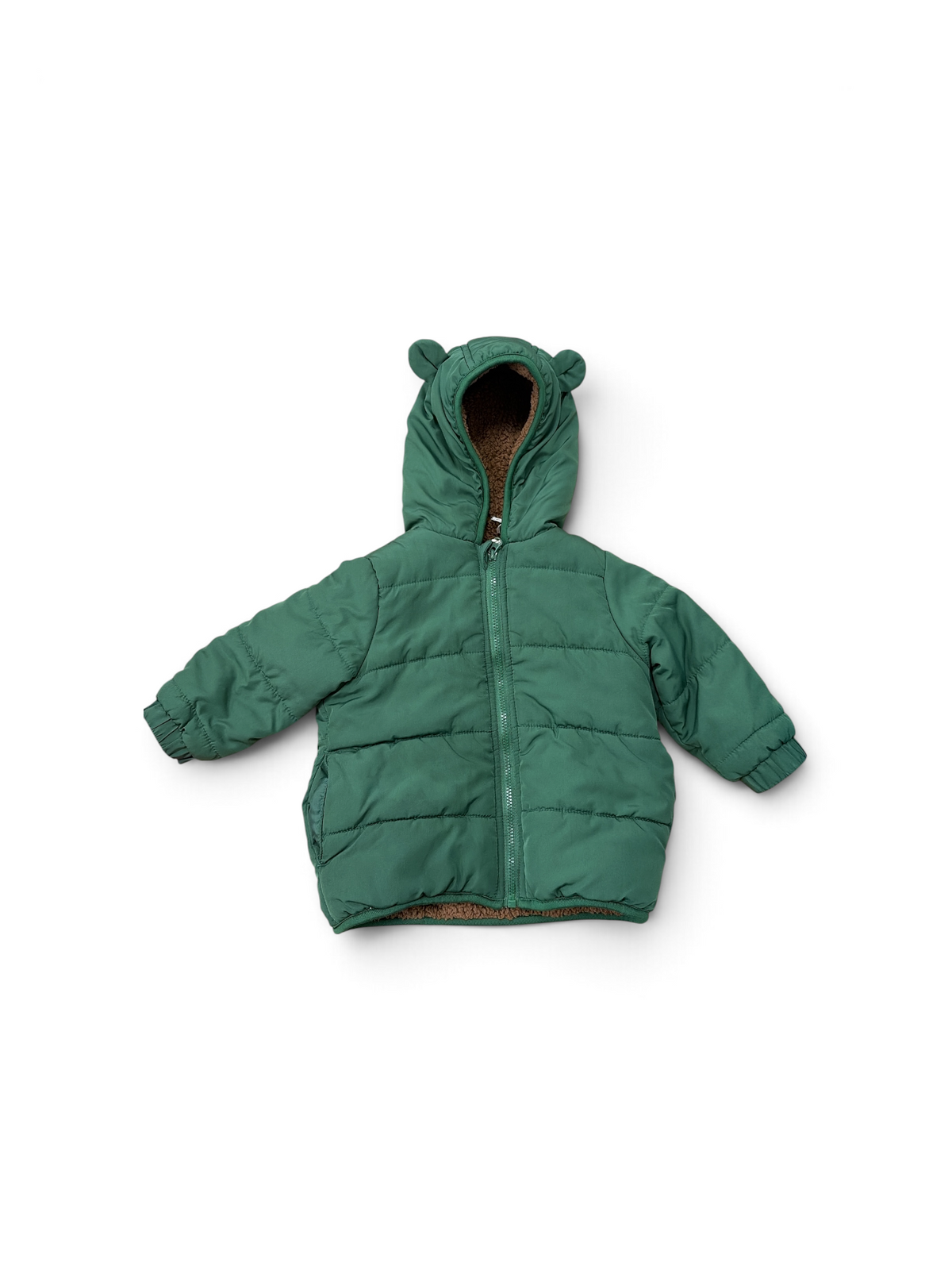Green First Impressions Fleece Lined Puffer, 12M