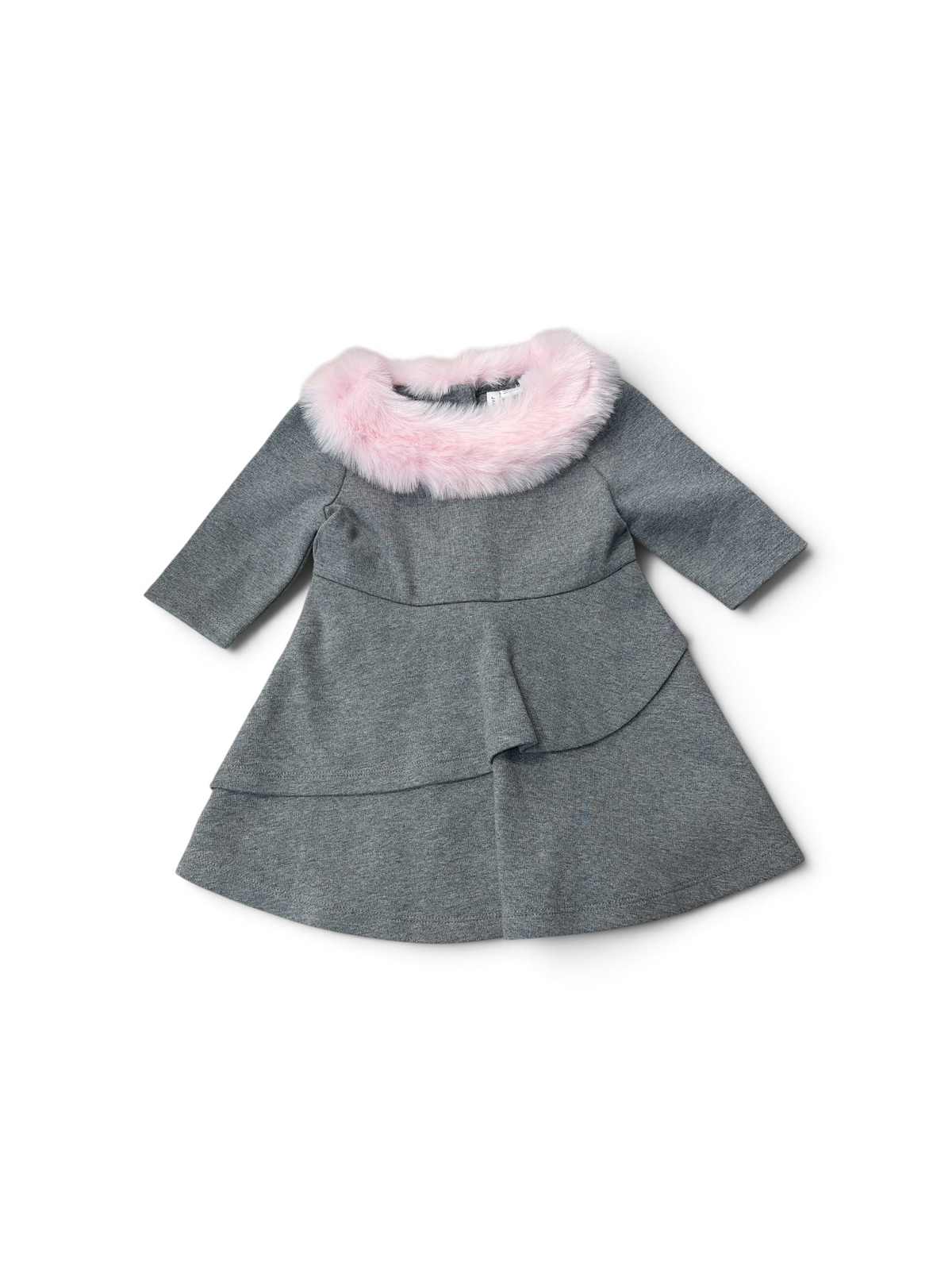 Gray/Pink Janie and Jack Faux Fur Collar Lined Dress, 6-12M (Brand New with Tags)
