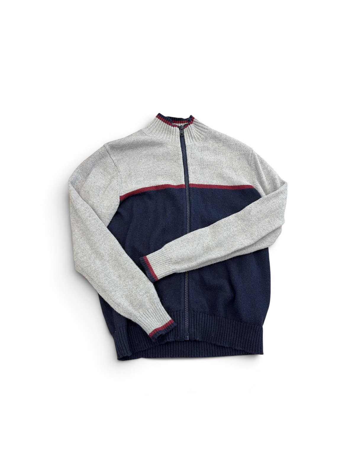 Gray/Navy/Red Janie and Jack Zip Up Sweater, 7T