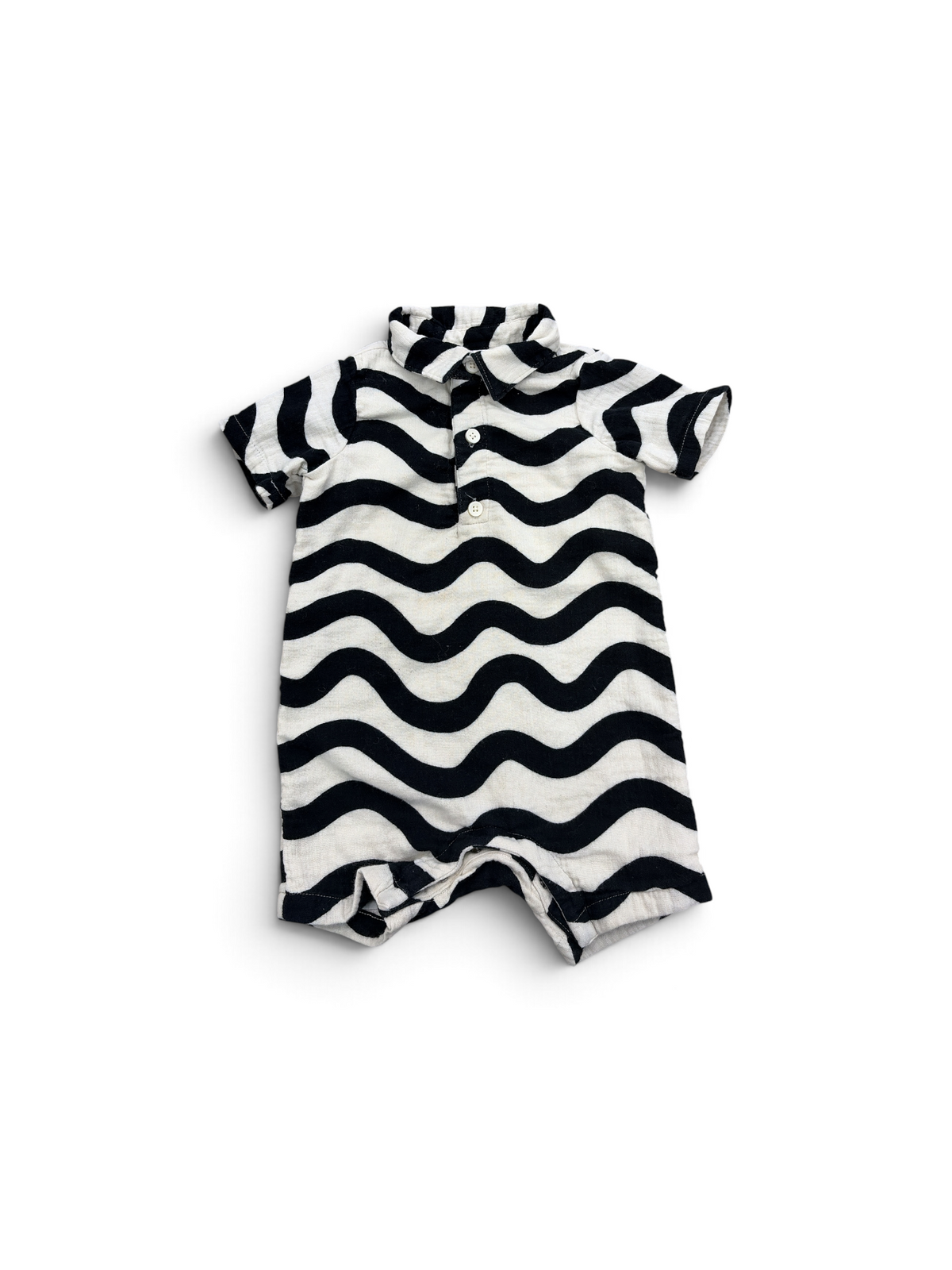 Cream/Black Hanna Andersson Zig Zag Romper , 12-18M
