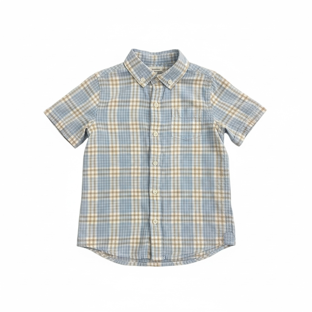 Blue  Janie and Jack Plaid Short Sleeve Button Down, 5T
