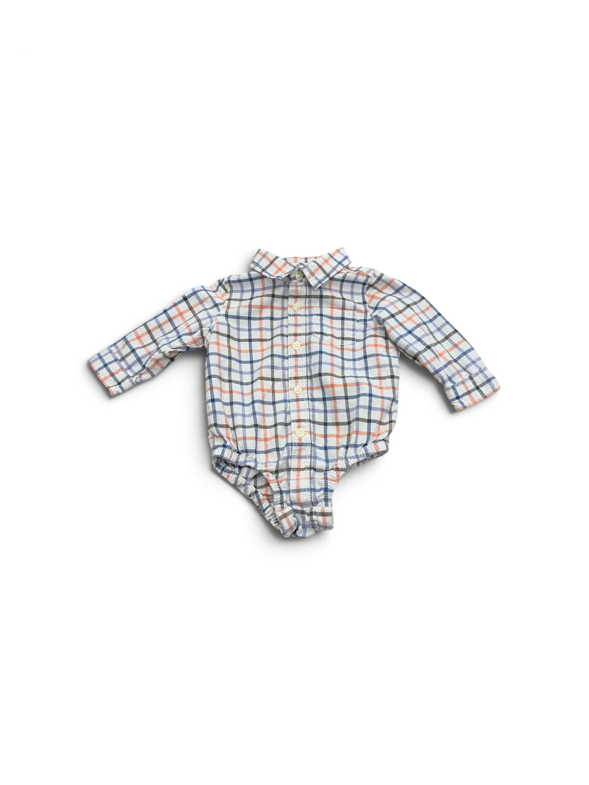 White/Orange/Blue Baby Gap Button Down Bodysuit, 12-18M