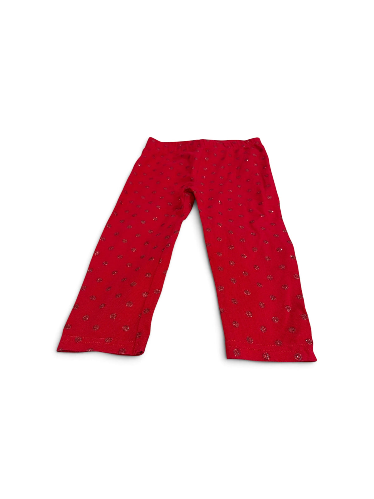 Joe Fresh toddler leggings in red with a subtle glittery circle pattern, size 24 months.