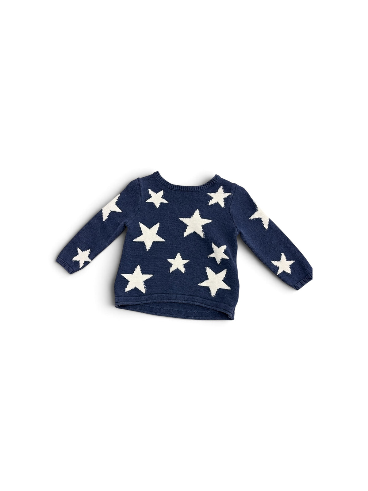 Old Navy toddler blue long-sleeve knit sweater featuring a white star pattern.