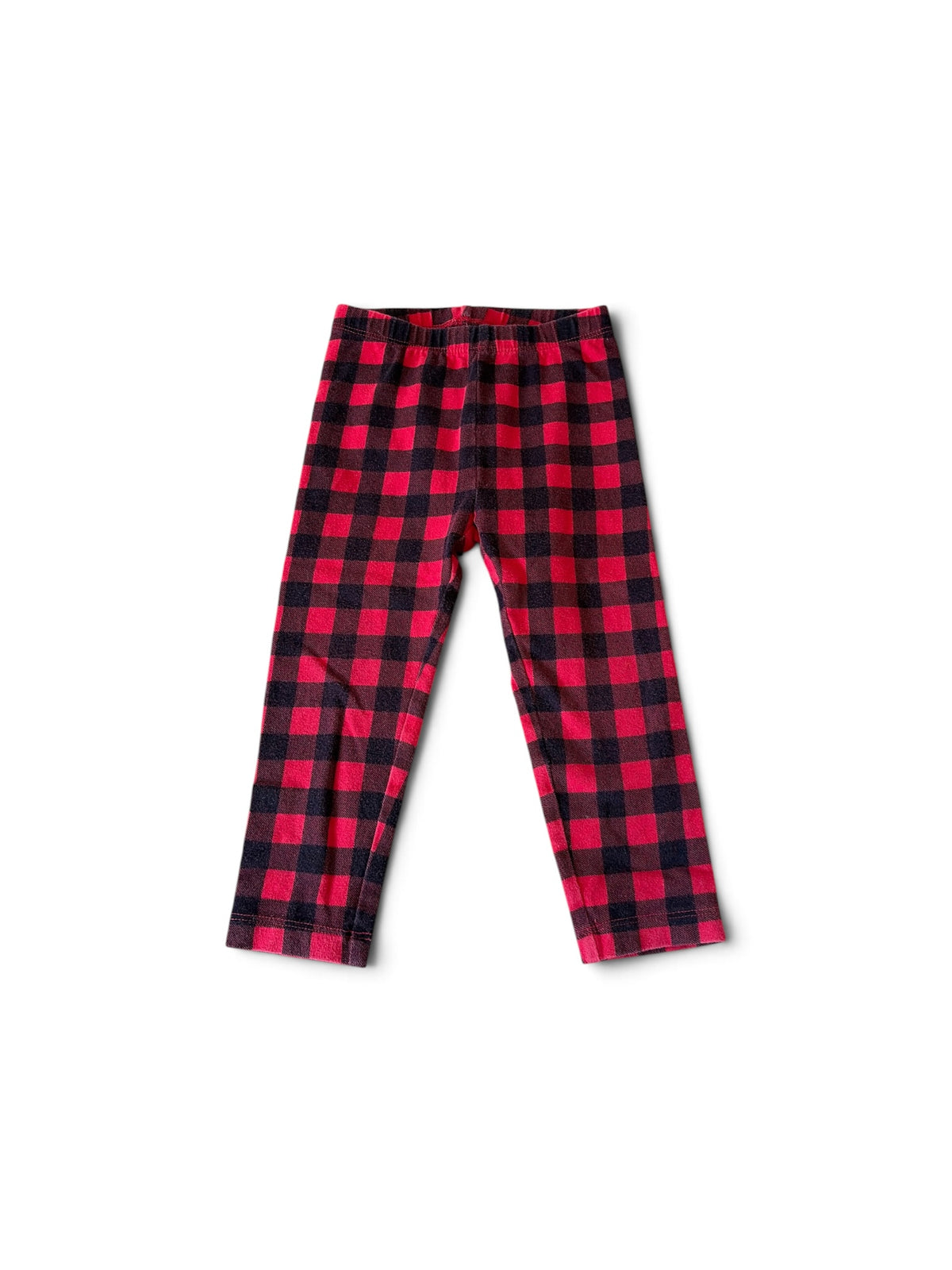 Old Navy toddler girls red and black buffalo plaid leggings in a soft cotton blend fabric.
