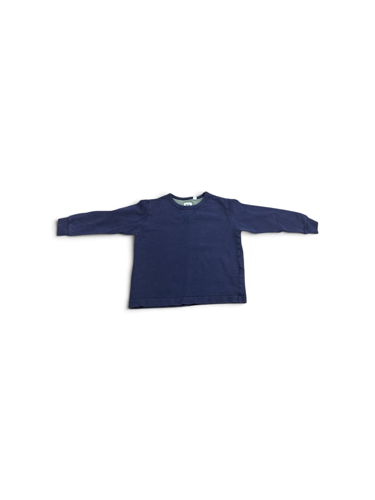 Uniqlo navy blue long-sleeve cotton pullover for toddlers with a crew neckline and ribbed cuffs.