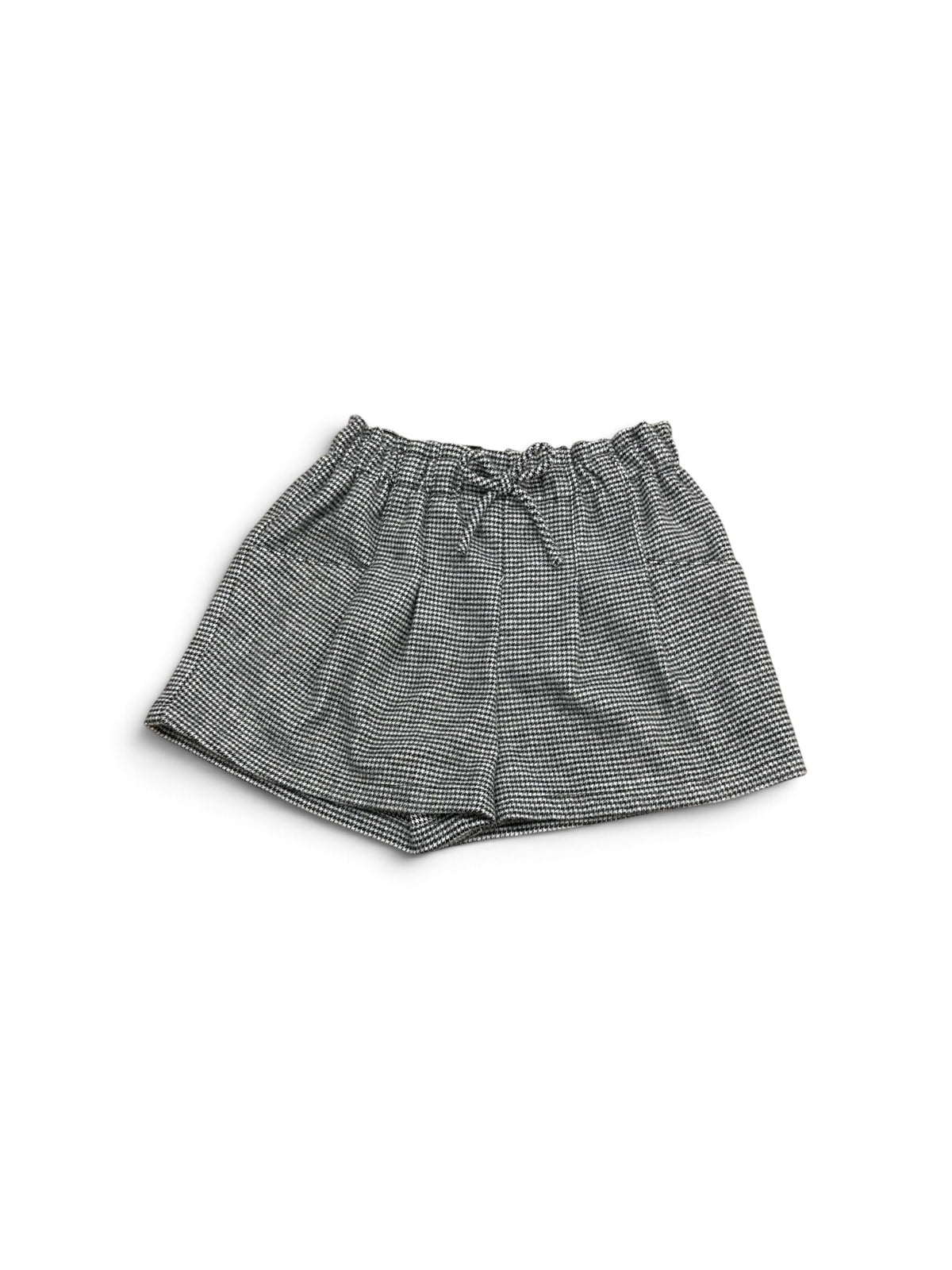 Zara baby wool shorts in a gray and white houndstooth pattern with an elasticated drawstring waist.