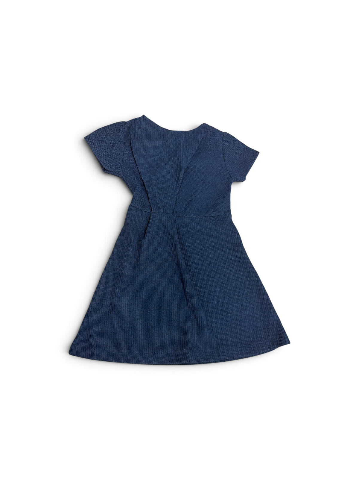 Zara Kids navy blue short-sleeve ribbed dress with a pleated waist detail, size 7Y.