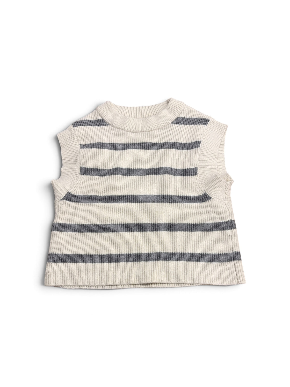 Zara kids sleeveless sweater vest in ivory and gray stripes with a ribbed crew neck